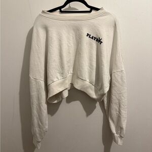 ❤️PLAYBOY Women's Off-White Cropped Hoodie